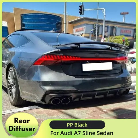 Диффузор заднего бампера из полипропилена для Audi A7 Sline 4-дверный 2019 2020 автомобильный диффузор заднего бампера спойлер с насадками на выхлопную систему Non S7