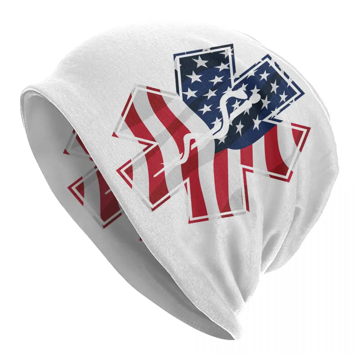 Patriotic Paramedic EMT Medical Service Symbol With USA Flag Overlay Caps Men Women Unisex Streetwear Winter Warm Knit Hat