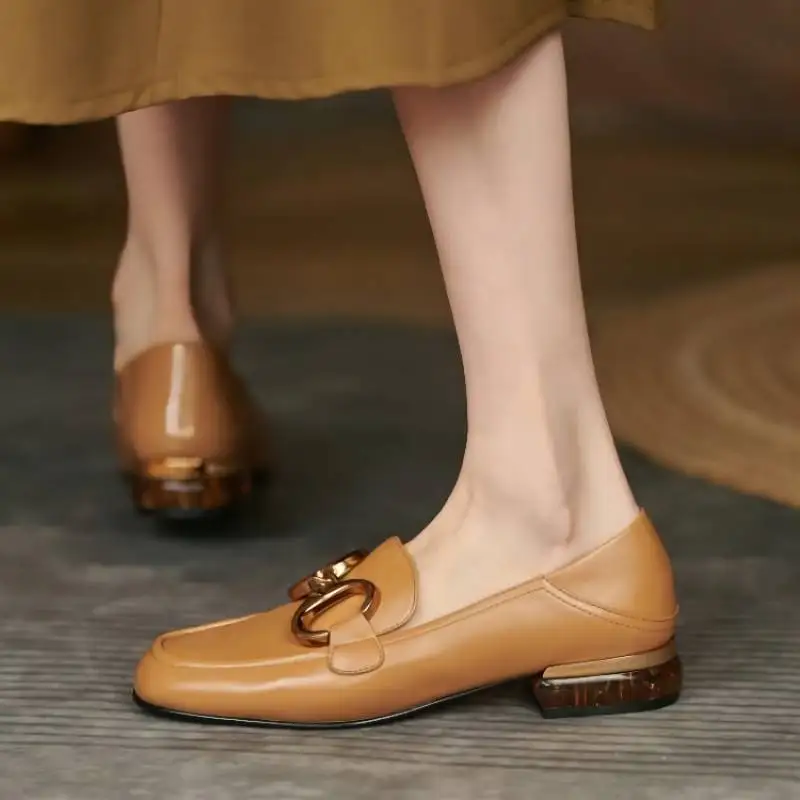 TOPHQWS Retro British Style Low Heels Women Loafers Spring 2022 Luxury Brand Shoes Casual Square Toe Commute Leather Women Heels