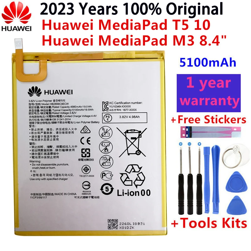 

Hua Wei 100% Orginal HB2899C0ECW 5100mAh Tablet Battery For Huawei MediaPad M3 8.4" BTV-W09 BTV-DL09 SHT-AL09 SHT-W09 +Tools