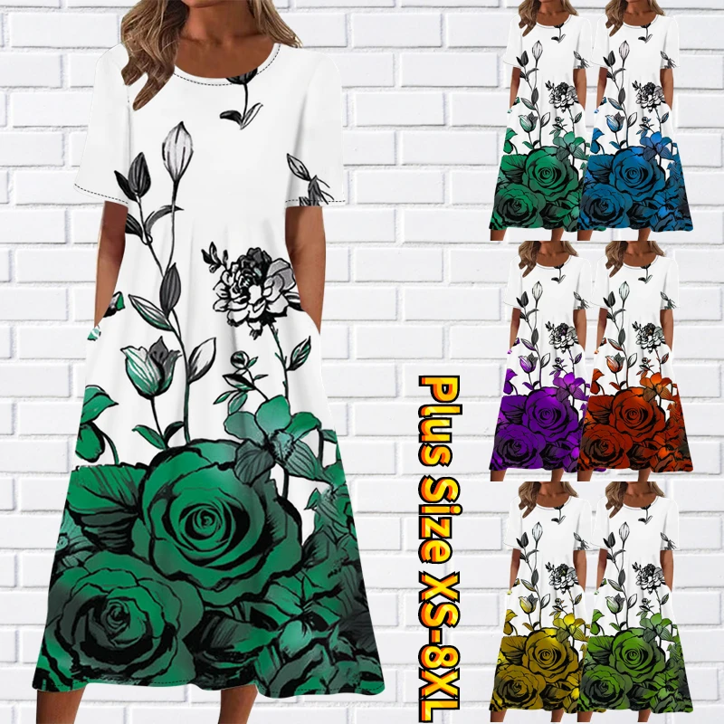 

Женская летняя юбка с коротким рукавом и круглым вырезом, с принтом