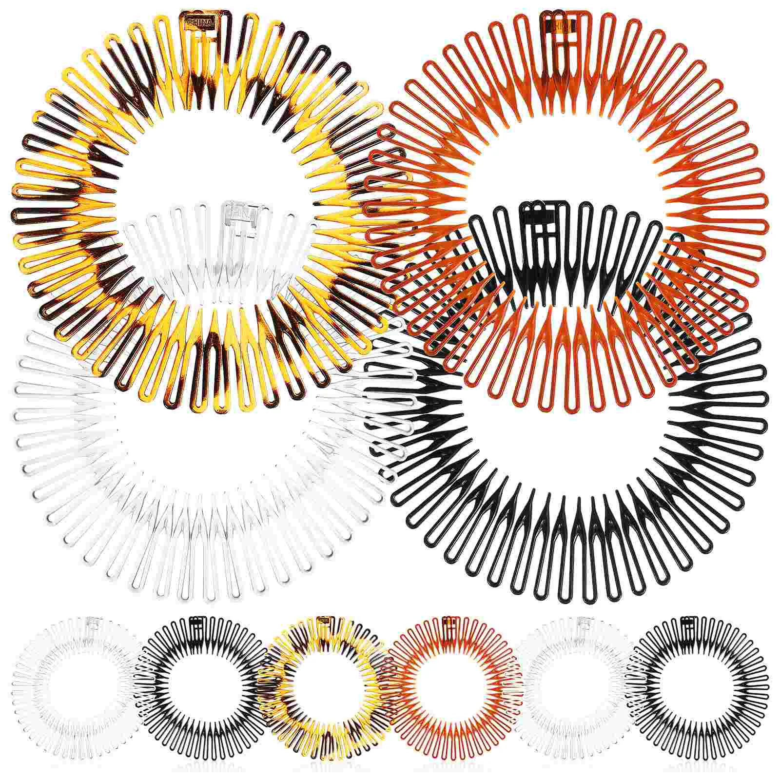

10 Pcs Spring Comb Stretchable Hair Combs Round Scalloped Flexible Circle Plastic Stretching Natural Miss Elastic Headbands