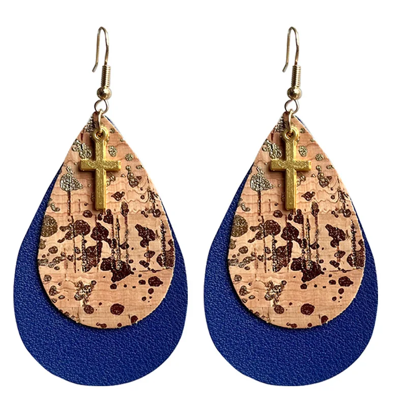 

2 Layers Wood Cork Teardrop Dangle Drop Earrings for Women Vintage 2022 Trendy New