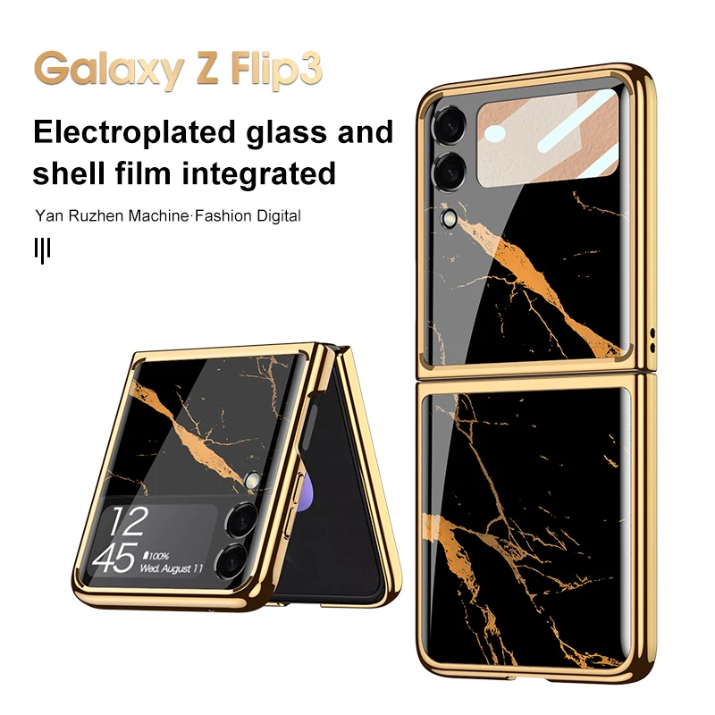 

GKK Original Plating Glass Case For Samsung Galaxy Z Flip 3 5G Case Luxury Frame Anti-knock Protection For Samsung Z Flip3 Cover
