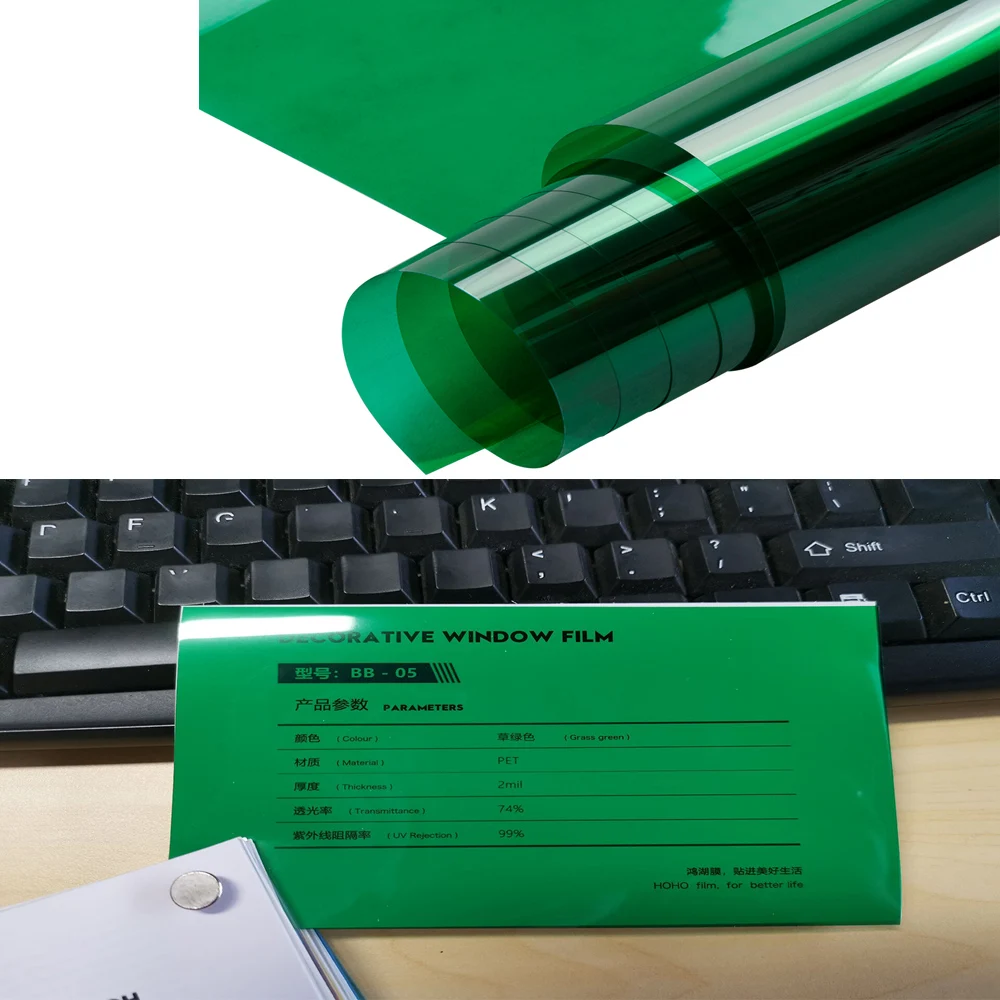 

HOHOFILM 1.52x30m Green Decorative Window Film House Window glass sticker Glass color film transparent two-wAY FILM Window Tint
