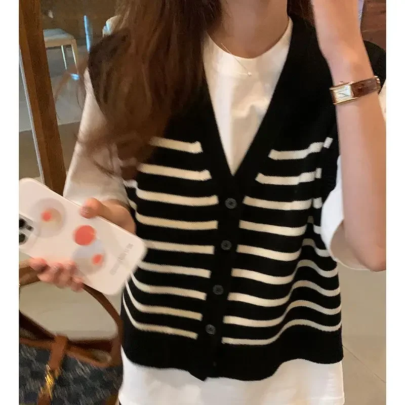 Универсальный вязаный топ с цветными блоками женский свитер жилет в