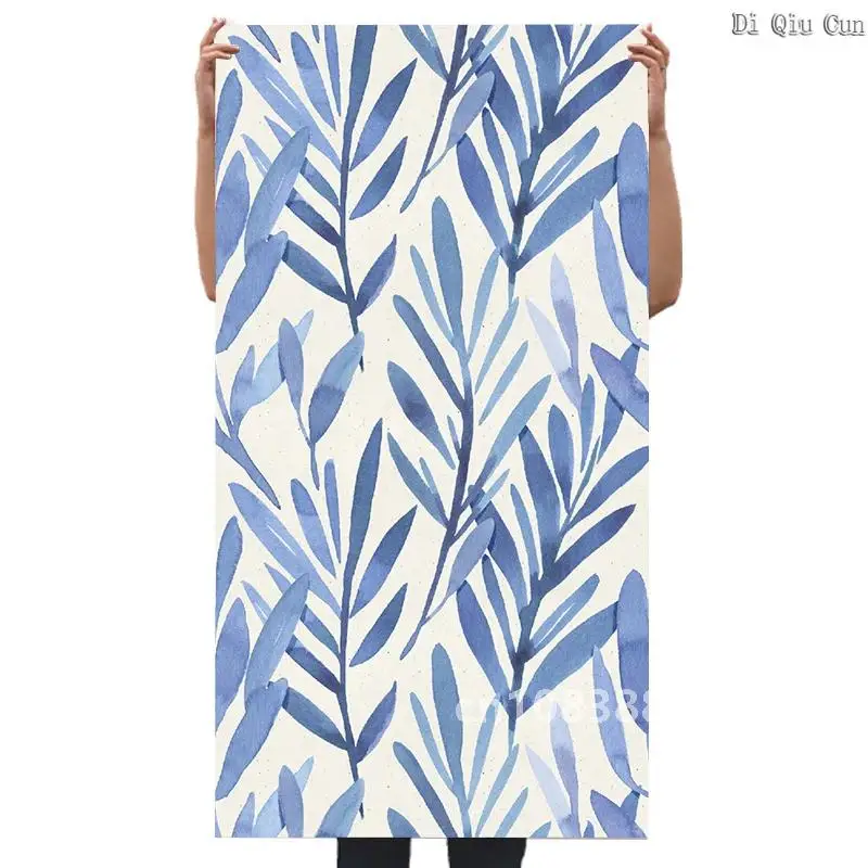 Акварельные обои с листьями и наклейкой синие виниловые съемные контактные