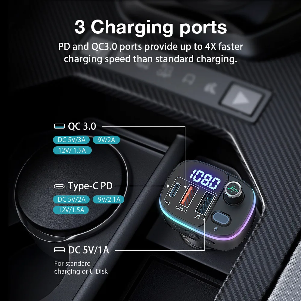 blitzwolf bw bc2 18w qc3 0 pd fast charging car charger fm transmitter usb wireless car phone charger bt v5 0 voltage display free global shipping