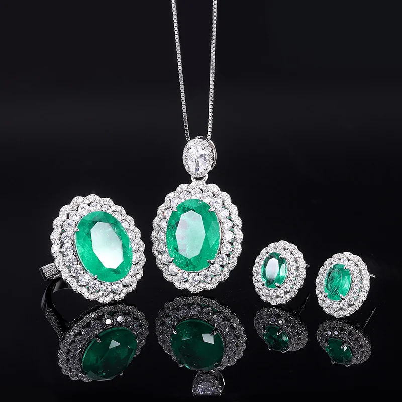 

genuine Luxury brand real jewels Autumn and winter new S925 full body silver Tiktok imitation grandmother green jewelry set main