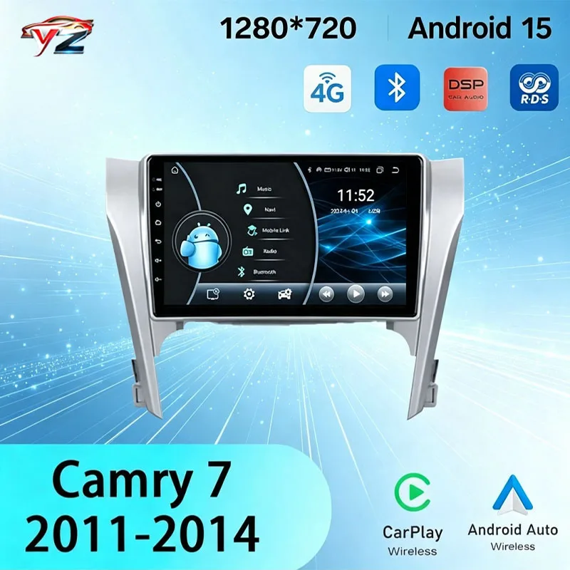 Фото Автомобильная мультимедийная система Android для Toyota Camry 7 XV 50 55 2011 - 2014, навигация, автомагнитола, Carplay, головное устройство, 4G, DSP, RDS, 2Din №1