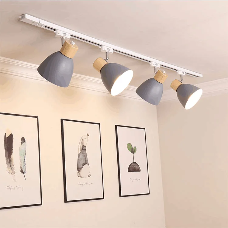 

Led E27 Iron Wood light Dimmable Rail Track lighting Spotlights Replace Halogen Lamps for museum chain store business Hall