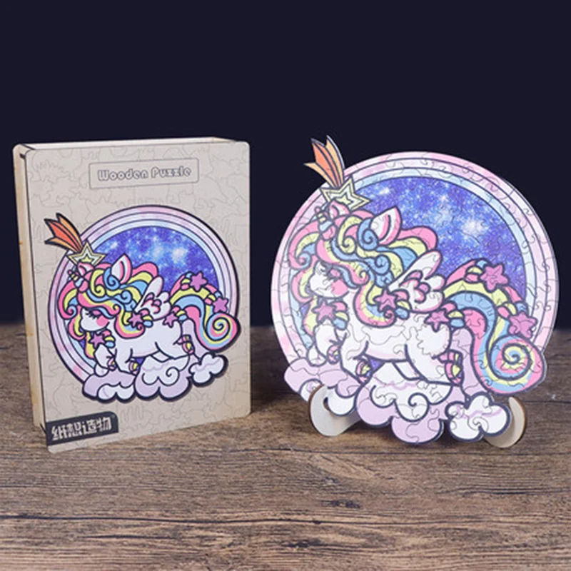 

DIY Adult & Kid Wooden Toy Colorful Fantasy Unicorn Creative Puzzle Decompress Leisure Improve Concentration Desktop Decoration