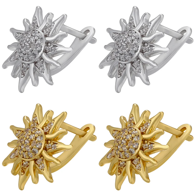 

ZHUKOU NEW Mini CZ crystal gold color Sun flower stud earrings for women stud earrings party Jewelry wholesale VE555