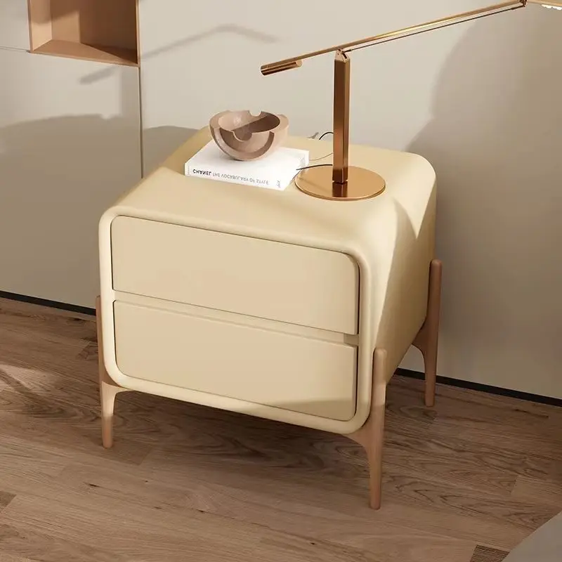 

Кремовый Стильный дизайнерский прикроватный белый шкаф, простой современный шкаф для спальни из массива дерева, маленький минималистичный столик, мебель для кровати