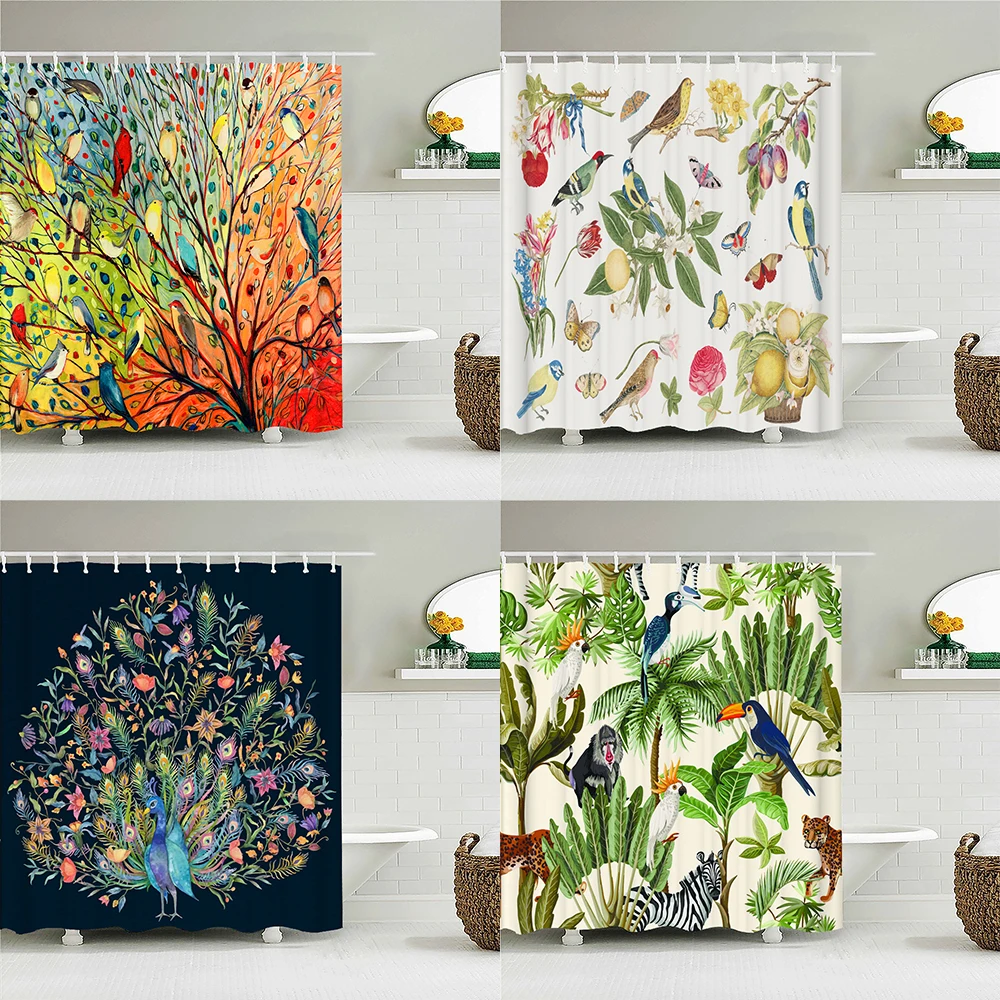 

Beautiful Flower Bird Plant Leaf Shower Curtain Bathroom Curtain Home Decor Waterproof Polyester Shower Curtain With Hooks