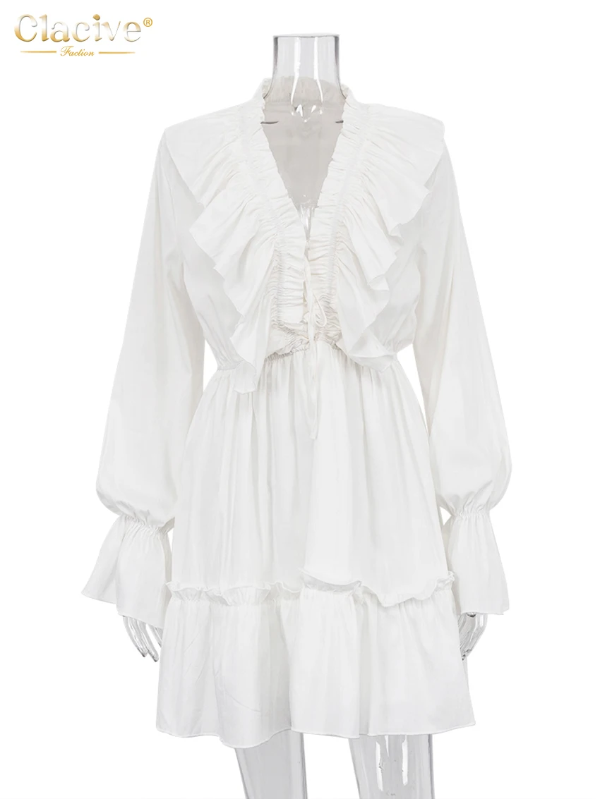 Женское свободное платье с V-образным вырезом и длинным рукавом