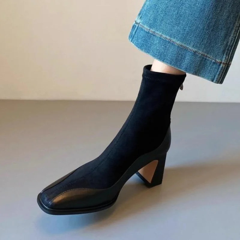 Замшевые женские ботильоны обувь на высоком каблуке новинка зимы 2025 года