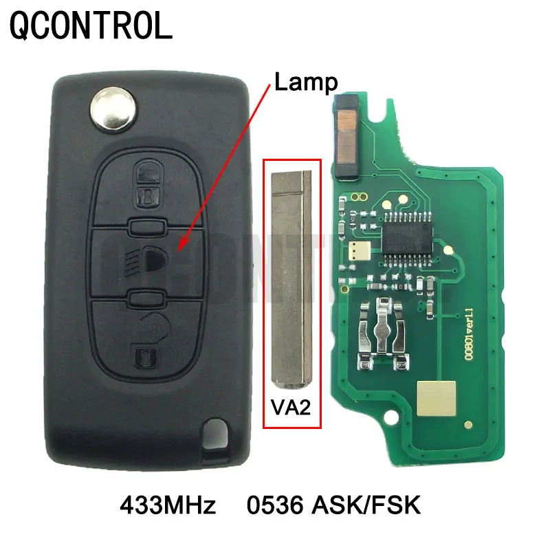 

QCONTROL Remote Flip Key 433MHz Fit for CITROEN Berlingo C1 C2 C3 C4 C5 Picasso Vehicle Auto (CE0536 ASK/FSK VA2) Lamp Button