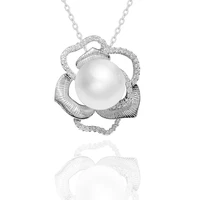 meibapj 10 11mm big natural freshwater pearl fashion flower pendant necklace 925 sterling silver fine wedding jewelry for women