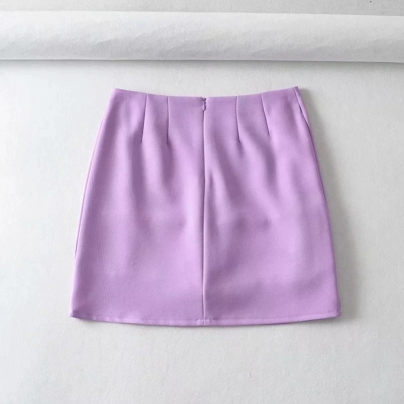 Женская облегающая мини-юбка фиолетовая модная с разрезом спереди лето 2022 |