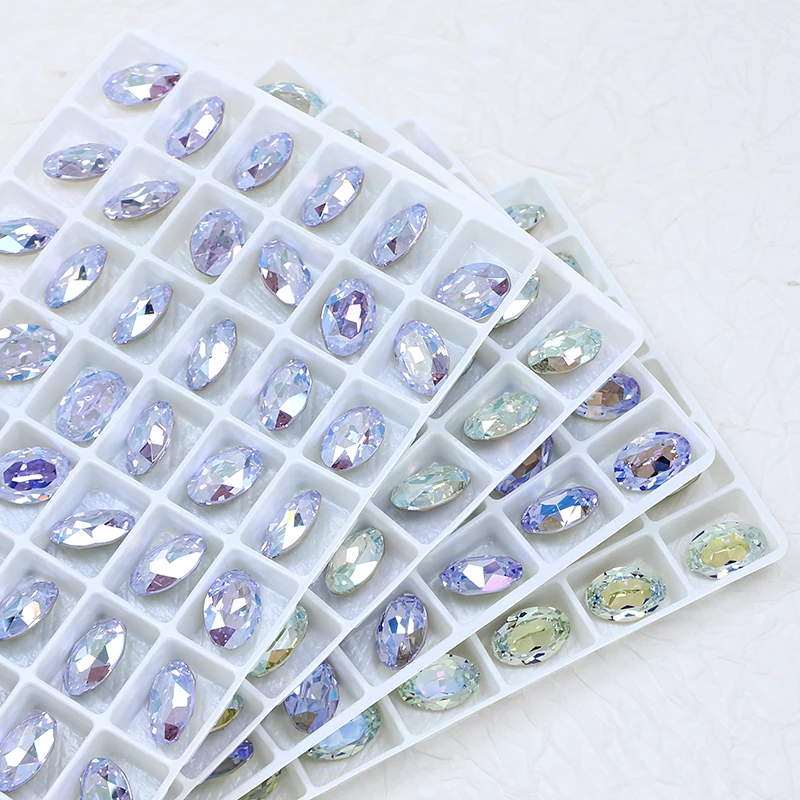 Блестящие стеклянные бусины для дизайна ногтей 12x8 мм