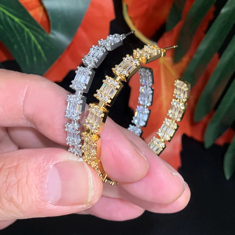 

2023 High Quality Fashion Round Circle Micro Pave Cubic Zirconia 50mm Big Hoop Earrings Jewelry For Women Girl Party Wedding