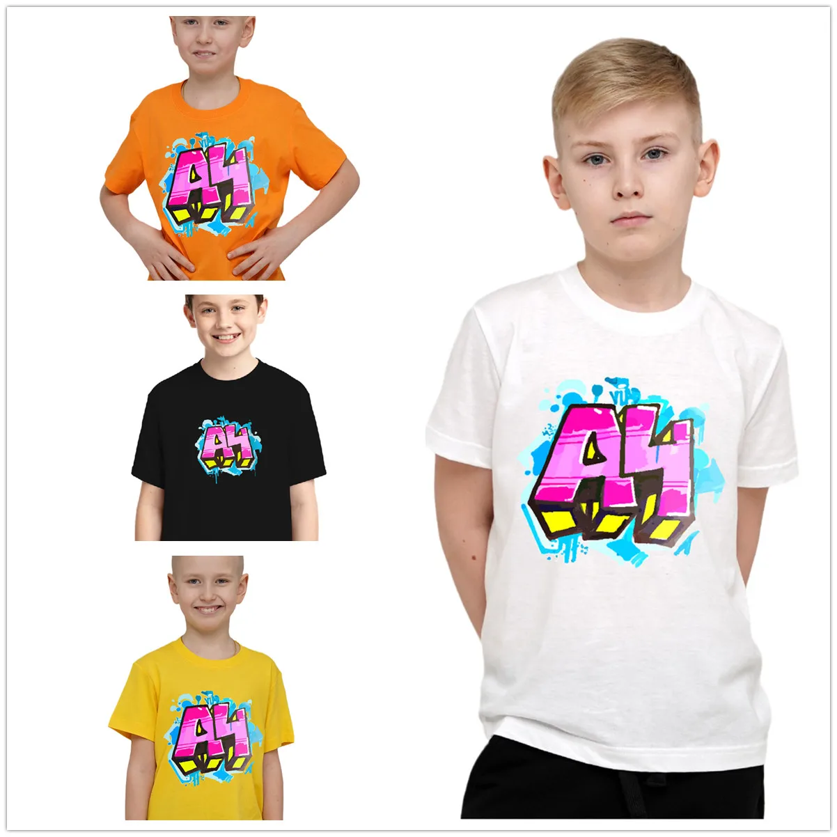 

7 Kinds Multi-colored Summer Tee Gift Child T-Shirt Vlad A4 Paper Graffiti Merch 100% Cotton Children's Clothes Outfit
