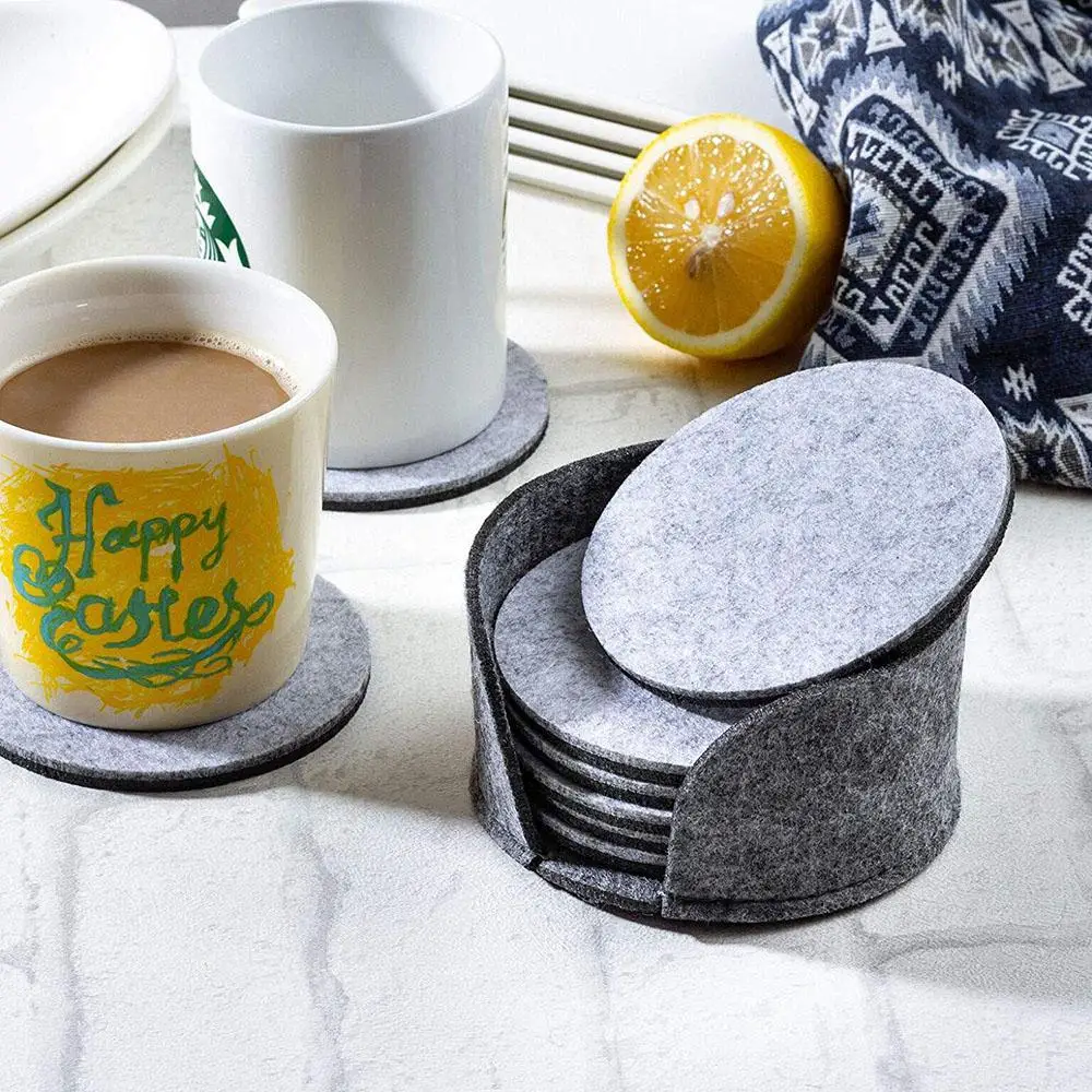 

Round Felt With Holder Pads Round Soft Absorbent Tea Placemat Heat Insulation Scratch Preventing Reusable Drink Coasters 10pcs