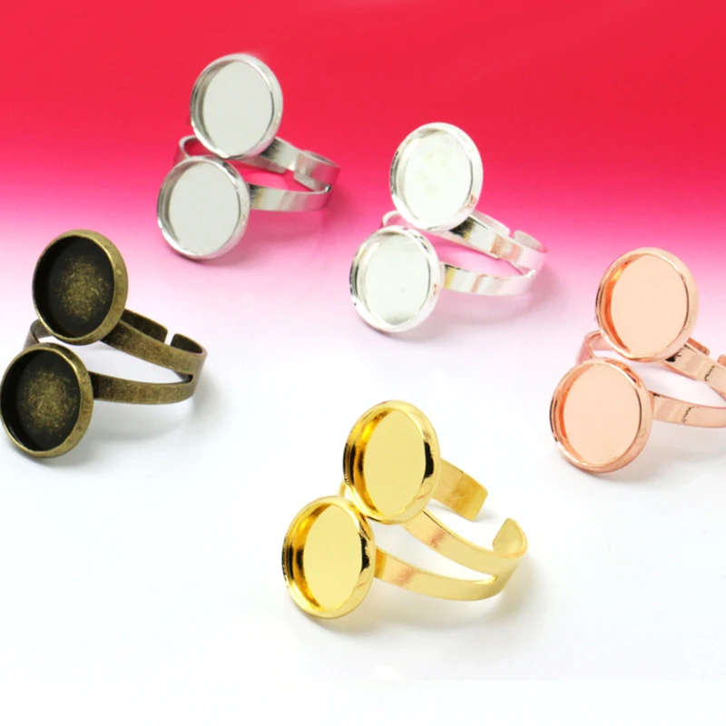 

6pcs 10/12mm Popular couples Adjustable Two Ring Blank Bezel Setting Tray Cabochons Antique Bronze/Rhodium Silver/Gold Diy Parts