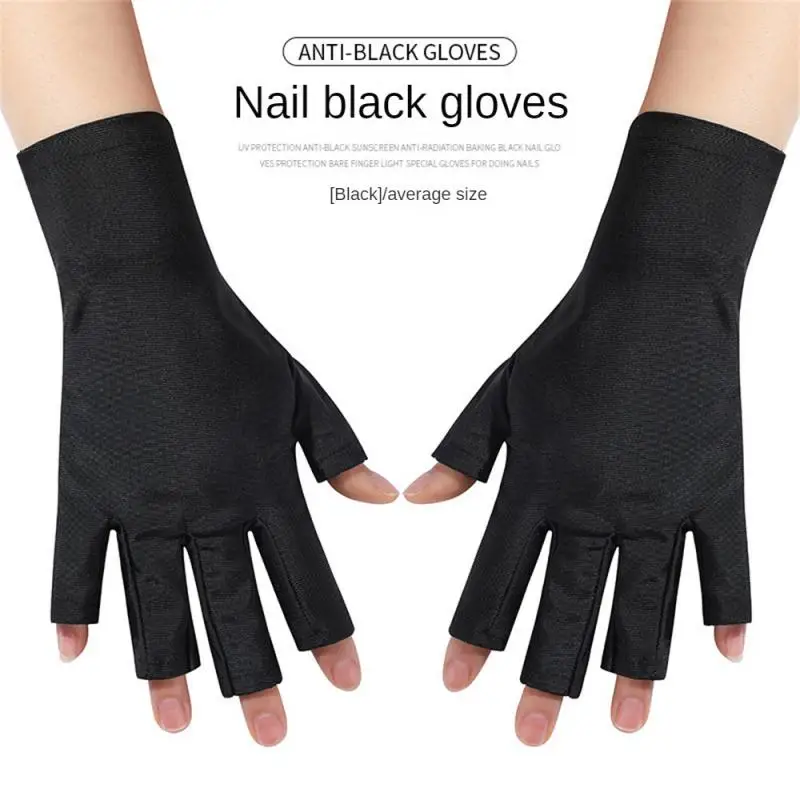 

1 Pair Special Gloves For Nail Enhancement Black Sunscreen Radiation Uv Protection Black Gloves Fingerlight As A Nail Protection