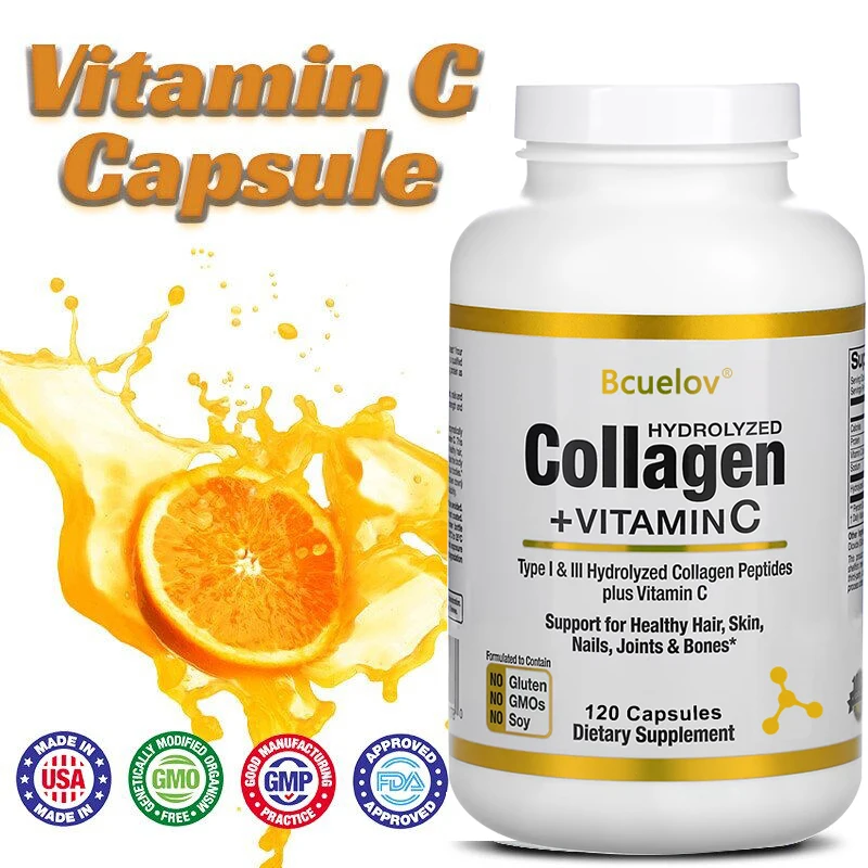 

Hydrolyzed Collagen Peptides+Vitamin C Anti-aging, Whitening， Supports Hair,Skin,Nails,Joints&Bones-Contains - Non-GMO