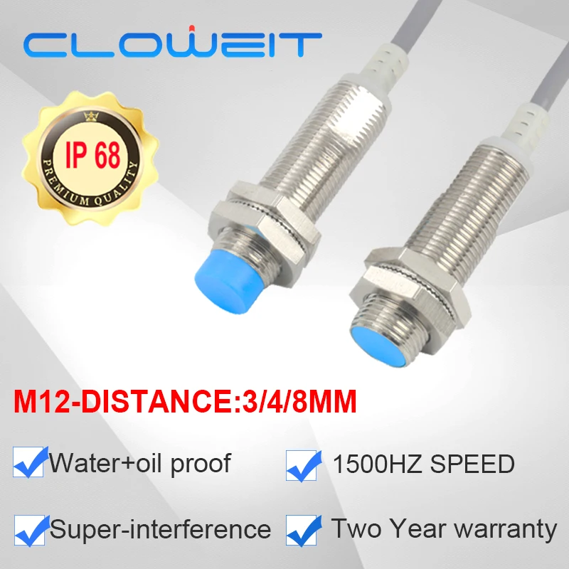 Индуктивный цилиндрический датчик приближения cloweer IP68 1500 Гц M12 4 мм 3 мм LM12 для обнаружения железа на производственной линии (art.: 3a385df21cf) - 3a385df21cf
