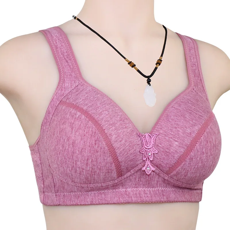 

New middle-aged and elderly color cotton thin vest bra simple and comfortable no steel ring back buckle large size underwear