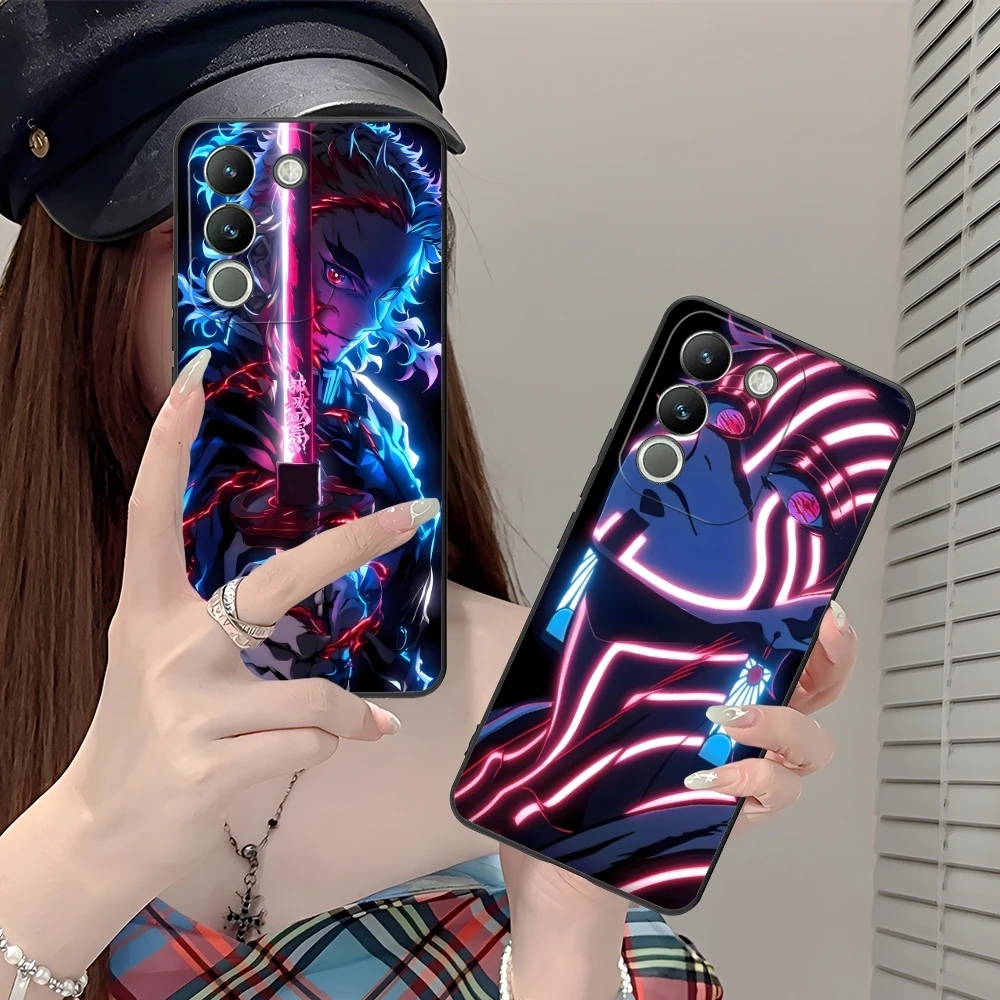 Demon Slayer Colored Neon Cell Phone Case for VIVO Y95 Y93 Y31 Y20 V19 V17 V15 Pro X60 NEX Black Soft Cover Shell