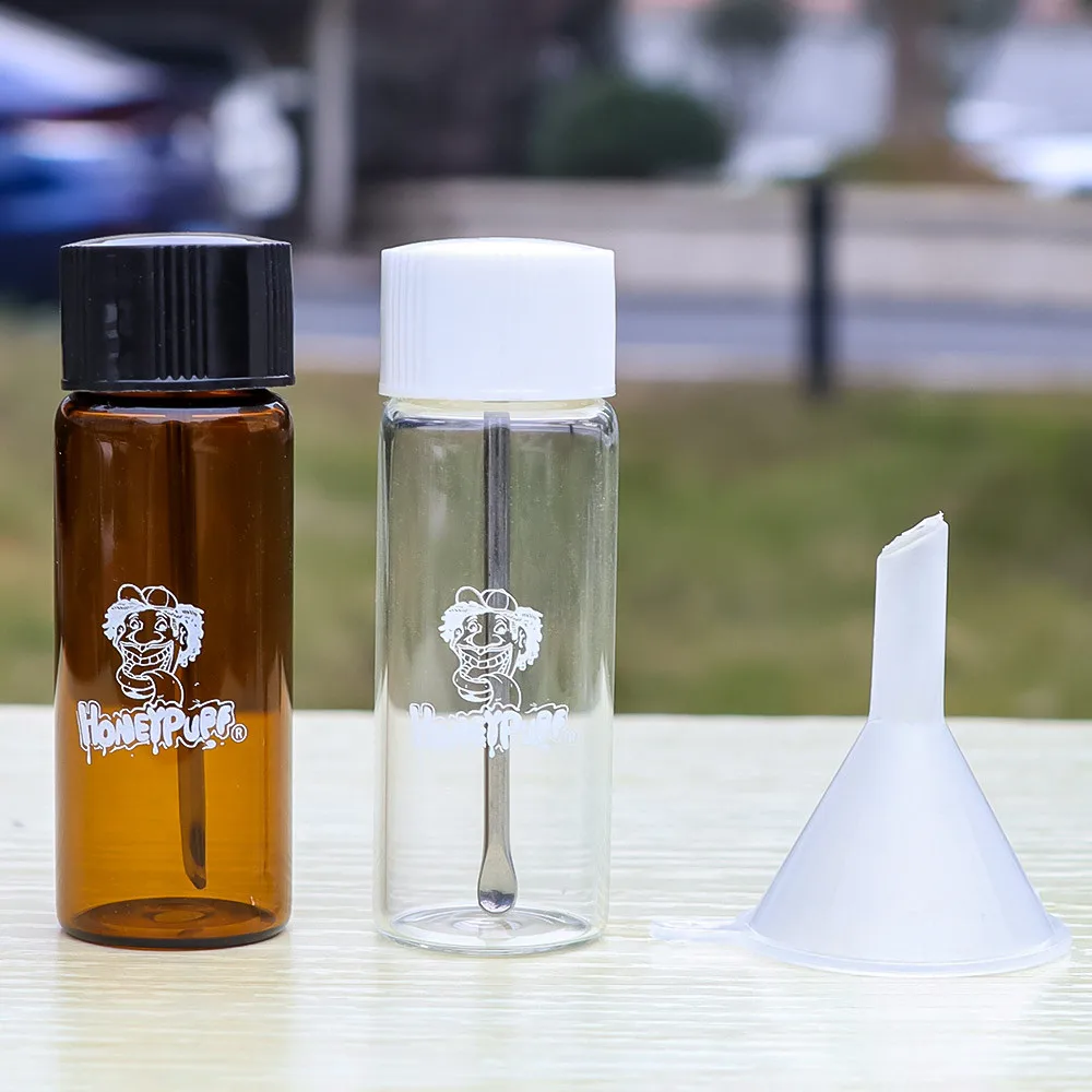 

HONEYPUFF Glass Bottle Snuff Snorter Pill Box Case Sniffer BottlesMetal Spoon Plastic Plastic Funnel Cigarretter Accessories