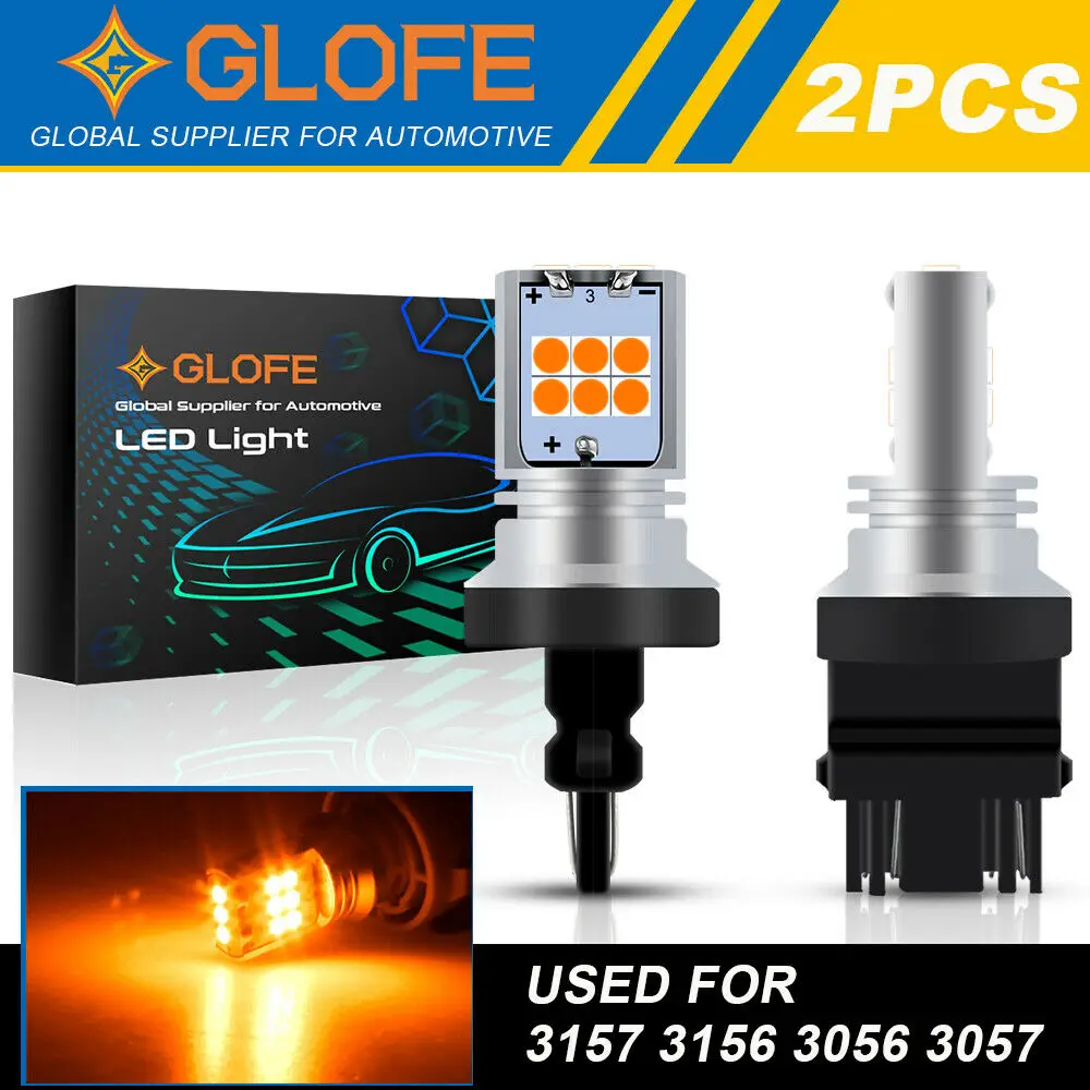 

2X Glofe 3156 3157 3457 4157 Yellow Amber Turn Signal Led Light Bulb 15-3030Smd
