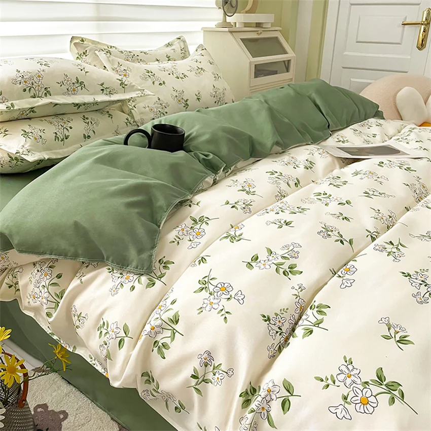 

Комплект мягкого постельного белья, семейный текстиль с рисунком растений, простыня, пододеяльник, наволочка, постельное белье размера Queen/King