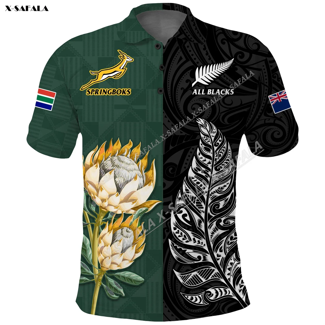 

New Zealand Rugby South Africa Fern 3D Print Men Polo Shirt High Quality Breathable Smooth Short Sleeve Casual Tee Top Sport