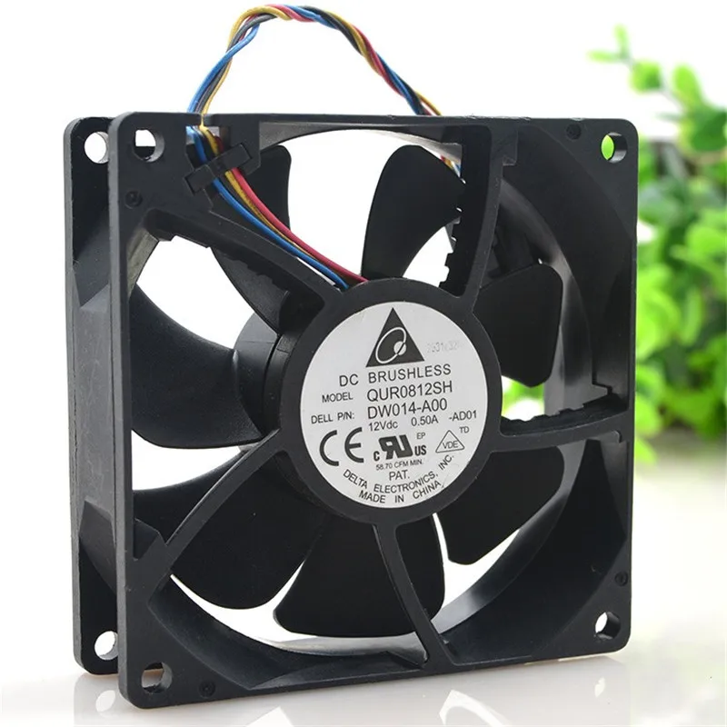 Кулер для охлаждения ЦП Delta QUR0812SH, 80*80*25 мм, 8 см, 12 В, 0,5 А, 4 провода, ШИМ, громкость воздуха