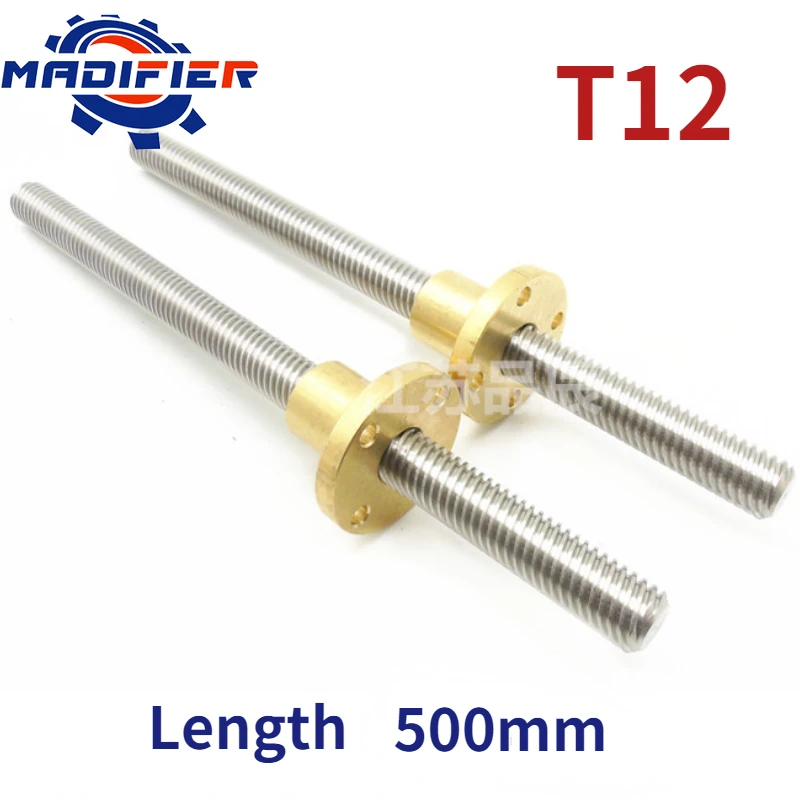 

304 stainless steel T12 screw length 500mm lead 2mm 3mm 4mm 8mm 12mm 14mm trapezoidal spindle screw 1pcs With copper nut