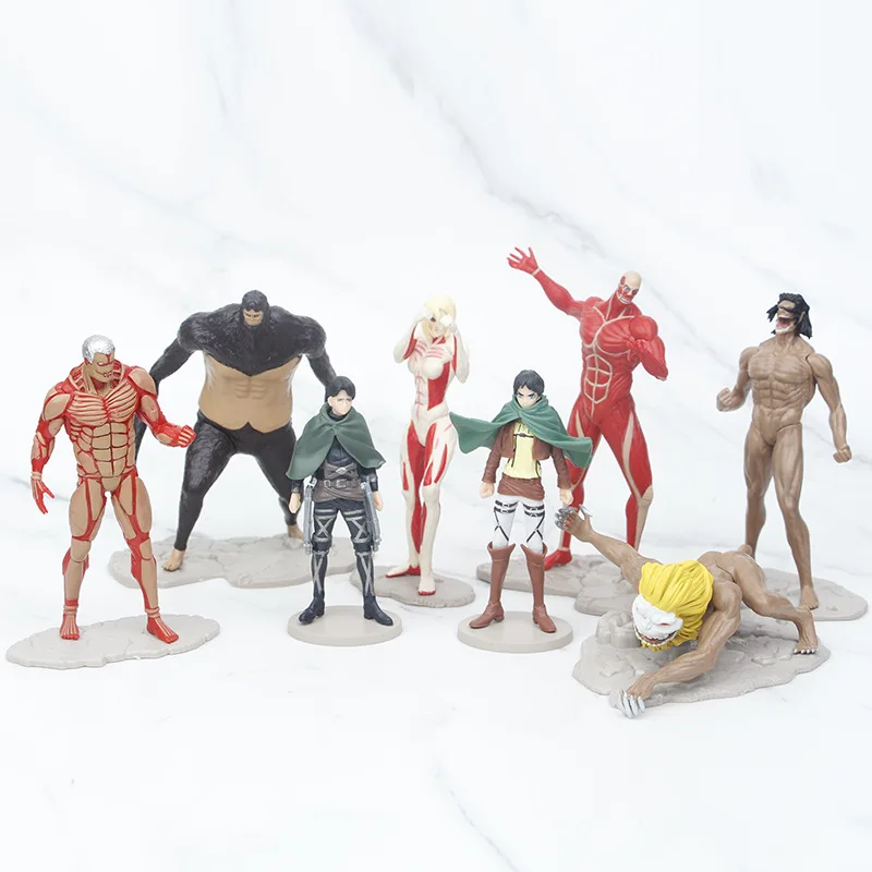 

8pcs/set Attack On Titan Ancestor Eren Agito no kyojin Beastly Titan PVC Action Figure Model Collection Toys 10-13cm