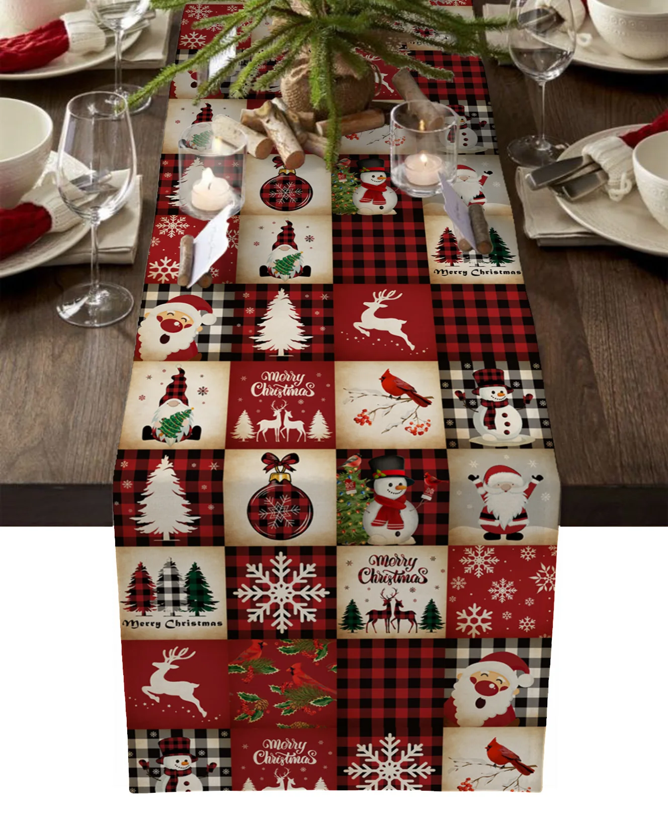 

Christmas Snowman Elk Snowflake Table Runner Home Wedding Banquet Festival Party Hotel Table Decoration Table Cover