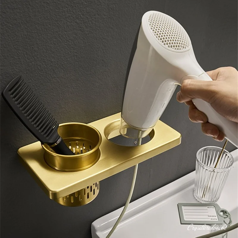 Полка для ванной комнаты матовый золотой алюминиевый держатель фена настенный