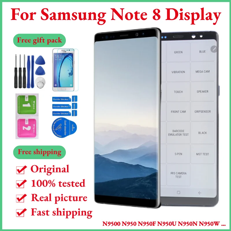 Оригинальный ЖК-экран Galaxy Note 8 AMOLED для Samsung Note 8, ЖК-дисплей N950U N950N N950F N950W, сенсорный экран с цифровым преобразователем в сборе