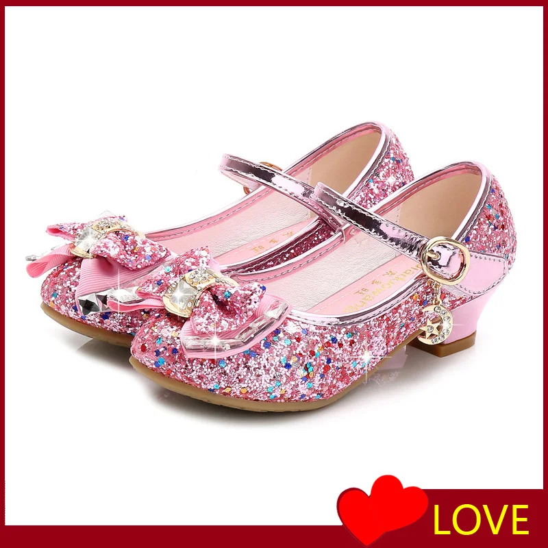 Детские кожаные туфли принцессы для девочек повседневные блестящие с цветами и