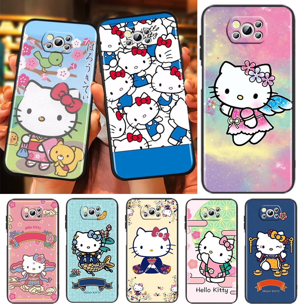 

Anime HelloKitty Cute Girls Case For Xiaomi Mi Poco X4 X3 NFC F4 F3 GT M5 M5s M4 M3 Pro C40 C3 5G Soft Black Phone Cover Shell