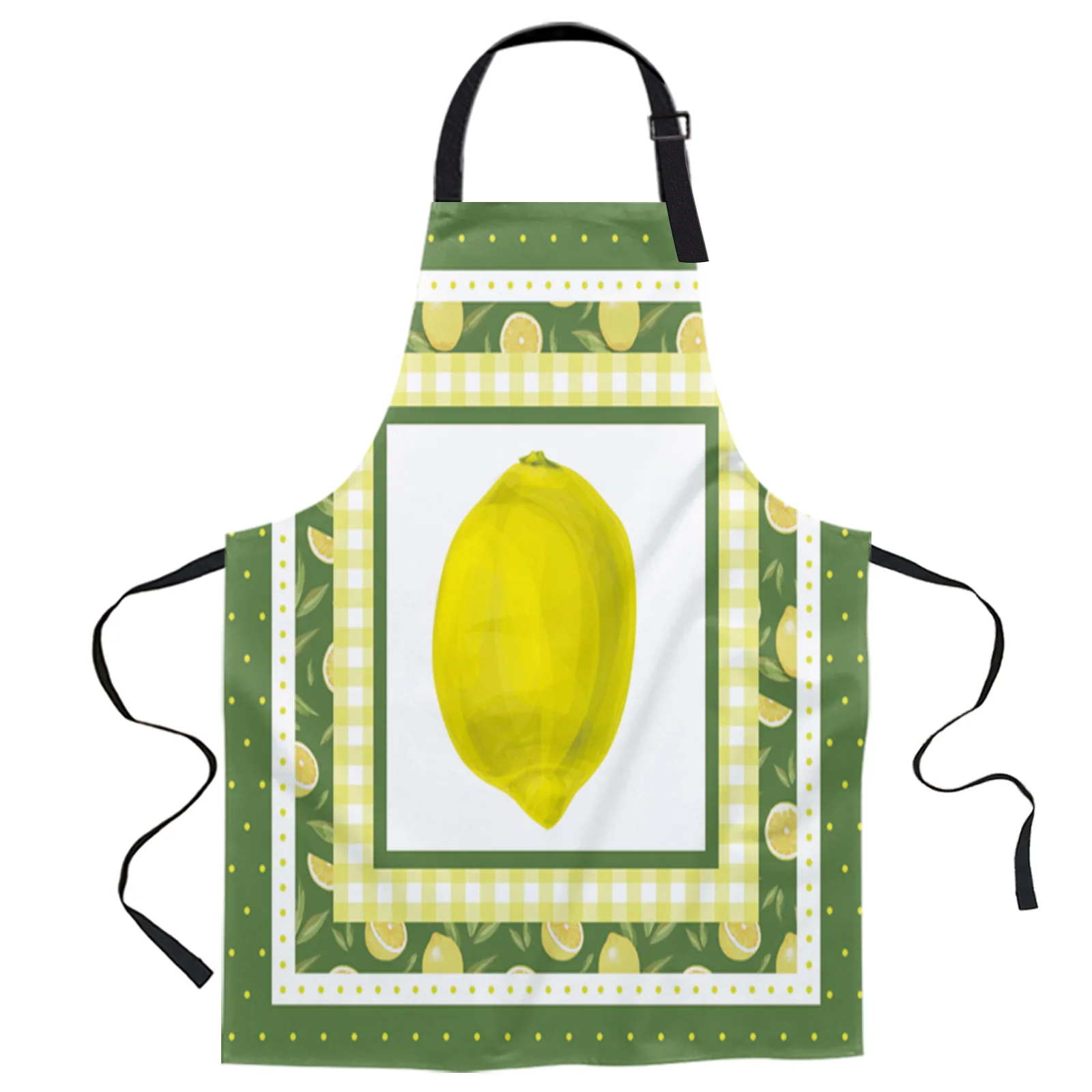 

Lemon Fruit Polka Dot Plaid Design Adjustable Canvas Kitchen Coffee Apron Ladies Couple Cooking Dining