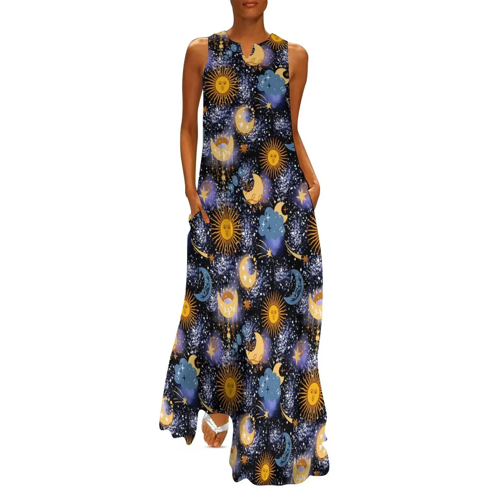 

Солнцезащитное платье Moon Stars небесно-голубое волшебное пляжное платье макси без рукавов индивидуальное богемное пляжное длинное платье модные платья большого размера