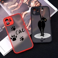 cute cat scratching footprints phone case red color matte transparent for iphone 13 12 11 pro max mini x xr xs 7 8 plus
