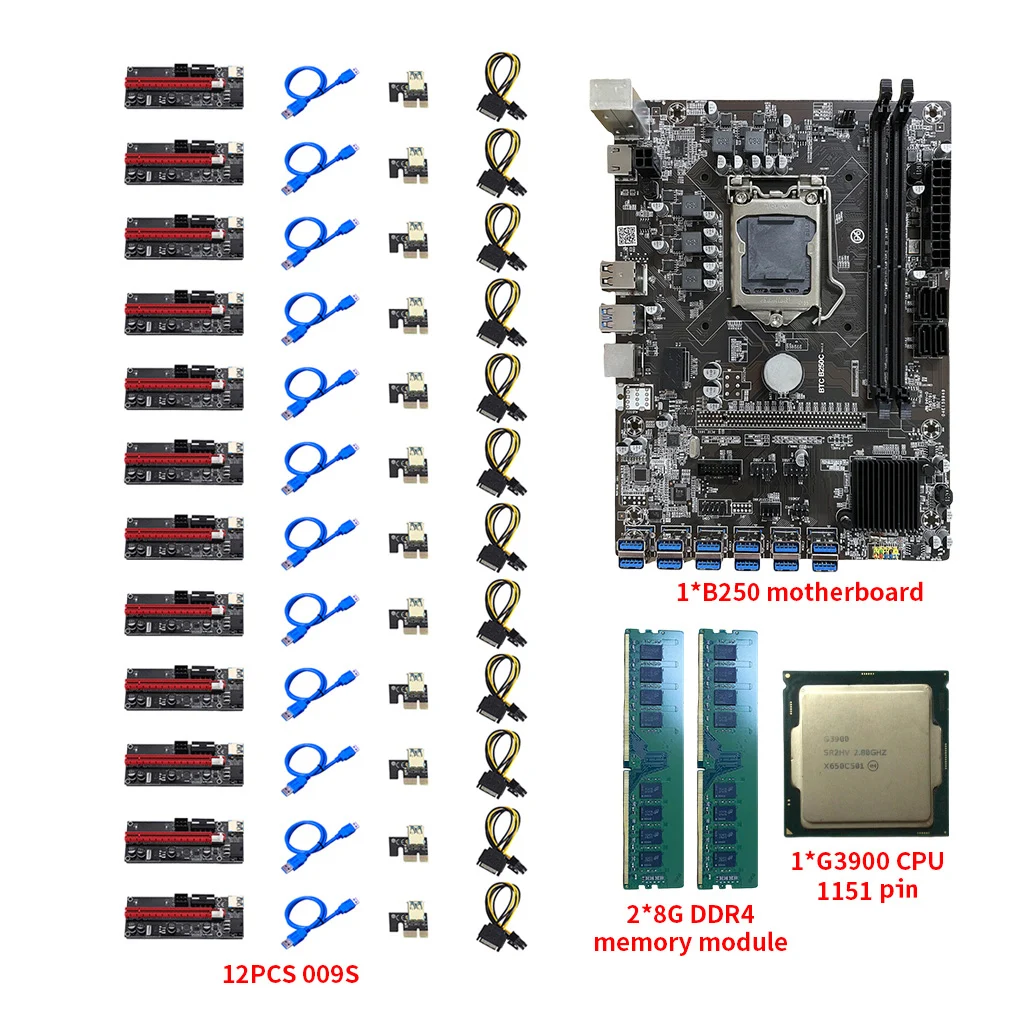 

BTC-B250 LGA1151 DDR4 Support 12 GPU 12 PCIE 1x 16x Graphics Card Slots Miner Mining Motherboard For BTC Bitcoin Ethereum Rig